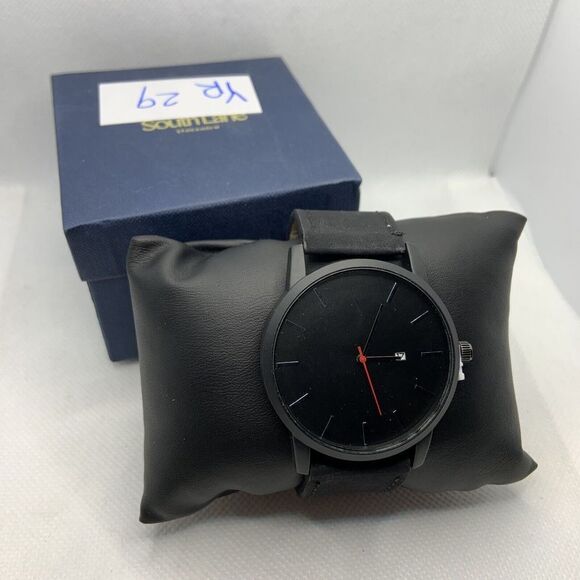 South Lane SS20-dr1-4332 Black Leather Analog Dial Quartz Genuine Watch YR29 - Picture 1 of 11